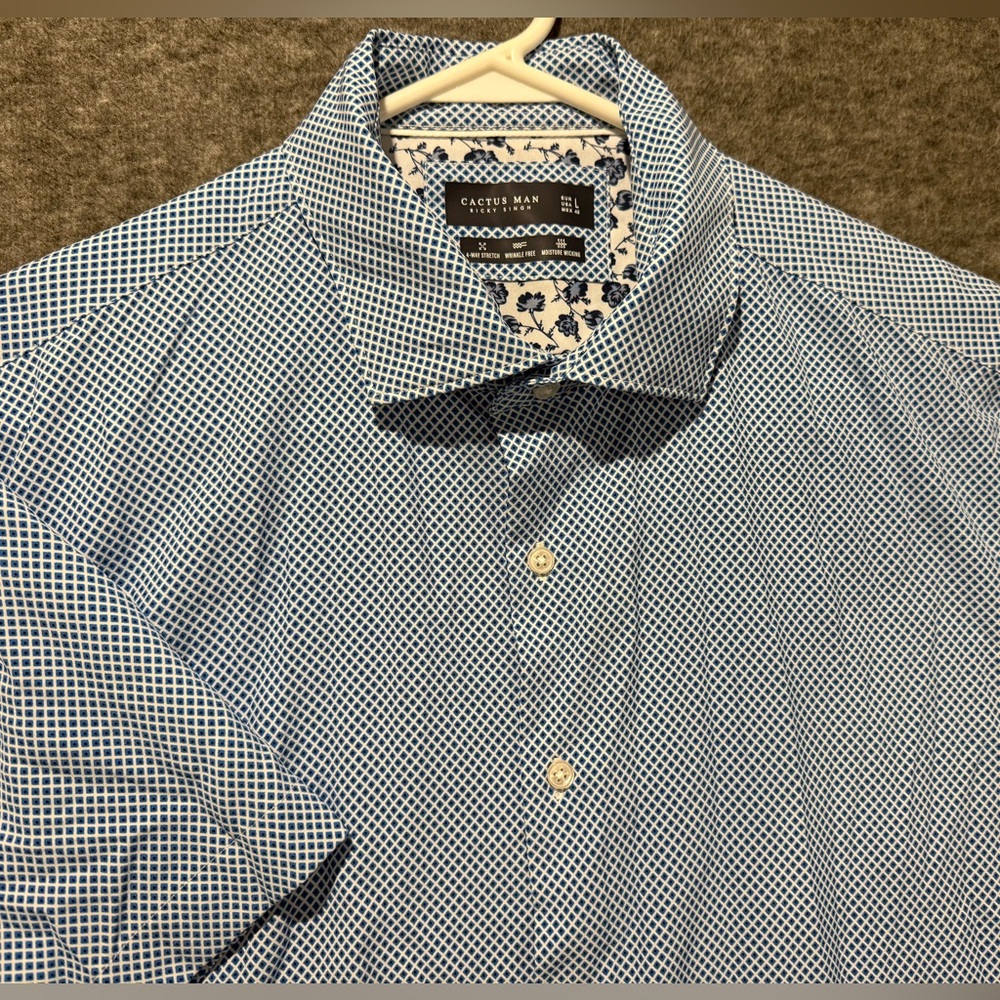 Cactus Man Ricky Singh Tech Comfort Shirt Mens L blue printed stretch wicking